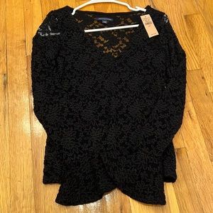 American Eagle Lace Black Flare Sleeve Top